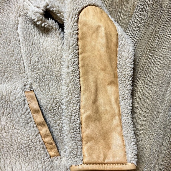 Orvis Jacket Sherpa Fleece Tan Brown Elbow Patch Leather Trim Small - Picture 5 of 14
